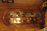 OAK LIGHTED CURIO WITH BEVELED GLASS