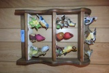 CERAMIC BIRDS AND OTHERS WITH WALL SHELF