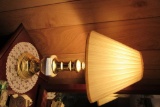 2 WHITE AND BRASS LAMPS