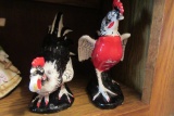 RED AND BLACK ROOSTER FIGURINES