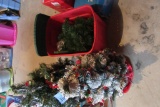 2 CHRISTMAS TREES AND ETC IN TOTE