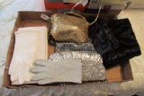 BLACK VELVET BEADED SEQUINS AND GOLD HANDBAGS WITH GLOVES AND SCARVES TO MA