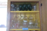 ASSORTED GLASSBAKE DISHES, PLATES, GREEN STEMWARE, AND ETC
