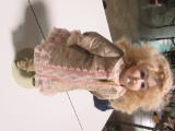 MOHAIR WIG SILK DRESS COMPOSITION BODY ANTIQUE DOLL. SLIGHT LINE IN NOSE