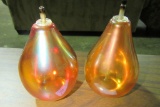 2 CARNIVAL GLASS PEAR SHAPED OIL CANDLE LIGHTS
