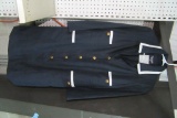 LONG CHANEL BLUE COAT WITH WHITE TRIM. SIZE 36