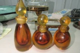 3 AMBER GLASS PERFUME BOTTLES