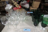 ASSORTED STEMWARE WINE AND GREEN GLASSES