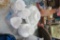 LOT OF MILK GLASS PLATES, CUPS AND SAUCERS, BOWLS AND HEART-SHAPED DISH