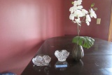 CUT GLASS BOWL, HANDLED CANDY DISH, AND VASE WITH FLORAL