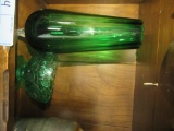 GREEN GLASS VASE AND SMALL COMPOTE