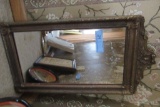 ETCHED GLASS FRAMED MIRROR. APPROXIMATELY 12 X 36