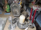 ASSORTMENT OF PEWTER CANDLE HOLDER, TIN CANDLE HOLDERS AND ETC