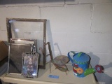 PICTURE FRAMES, PAINTED WATERING CAN, AND METAL BUG