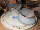 HALL TEA LEAF PATTERN PLATTER SHIP AND ORIENTAL STYLE BOWLS AND PLATES