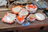 HAND-PAINTED JAPAN DISHWARE INCLUDING CREAM AND SUGAR COVERED DISH, HANDLED