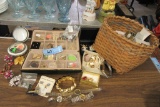 LOT OF JEWELRY AND BASKET OF JEWELRY