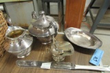 COMMUNITY PLATE TRAY. INTERNATIONAL SILVER PITCHER AND COVERED CAN. ETC