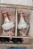 ORIENTAL VASE SET WITH BOX AND BASES