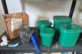 PLASTIC CANISTER SET. ROUTE 66 TOOTHPICK HOLDER AND ETC