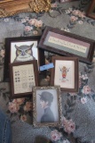 LOT OF FRAMED PICTURES AND VINTAGE EMBROIDERY PRINTS
