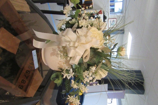 WHITE PLANTER WITH ARTIFICIAL FLOWERS