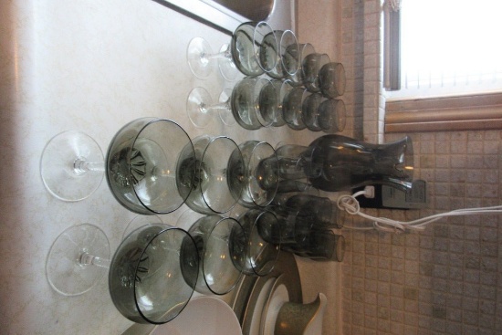 LARGE SET OF SMOKY GLASSWARE