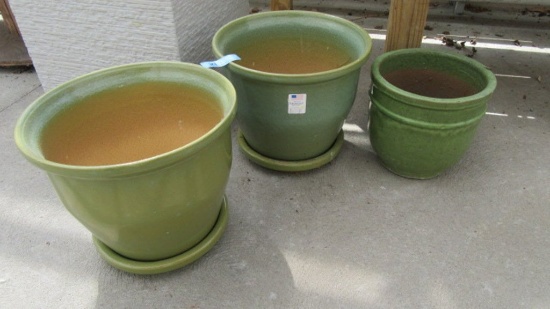 3 PLANTERS. 2 WITH POTS UNDERNEATH