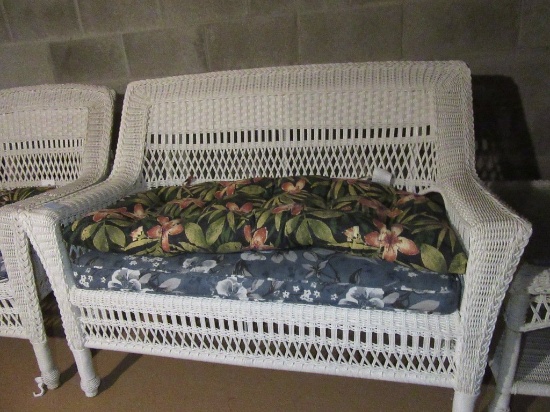 PLASTIC WICKER DESIGN OUTDOOR LOVESEAT WITH TWO CUSHIONS