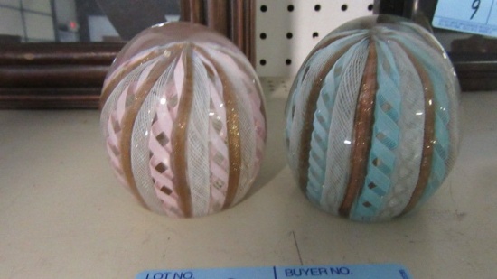 2 RIBBON STYLE PINK AND BLUE PAPERWEIGHTS