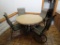 DECORATIVE METAL ROUND UMBRELLA TABLE WITH 4 WINSTON CHAIRS. 2 SWIVEL AND 2