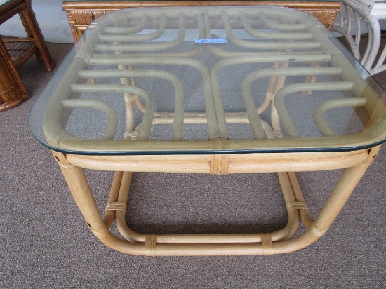 GLASS TOP REED SQUARE ACCENT TABLE