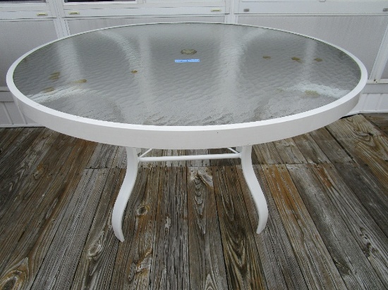 GLASS TOP WITH METAL FRAME UMBRELLA TABLE BY WINSTON
