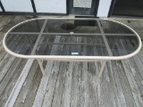 GLASS TOP UMBRELLA OVAL TABLE