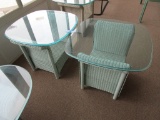 PAIR OF GLASS TOP DECORATIVE WOVEN BASE END TABLES BY LLOYD FLANDERS