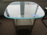 LLOYD FLANDERS GLASS-TOP REED BASE ACCENT TABLE