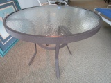 WINSTON GLASS TOP UMBRELLA TABLE WITH BENT LEG