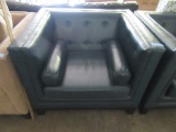 BLUISH GREEN LEATHER LIKE SQUARE HIGH ARM AND BACK CHAIR