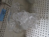 HEAVY GLASS FLOWER DESIGN SERVING PLATE, PLATES, SUGAR BOWL, AND ETC