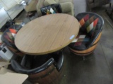 4' ROUND BARREL TABLE WITH BARREL CHAIRS 2 SQUARE BOX TO ROUND IT BACKS