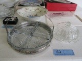 50'S STYLE GLASS DIVIDED TRAY AND COVERED DISH