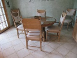 PECAN WOOD STYLE DINETTE SET WITH EXTRA LEAF AND 6 CHAIRS