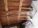 YARD AND GARDEN TOOLS INCLUDING AXES, PICKS, HOES, SHOVELS, RAKES, AND ETC