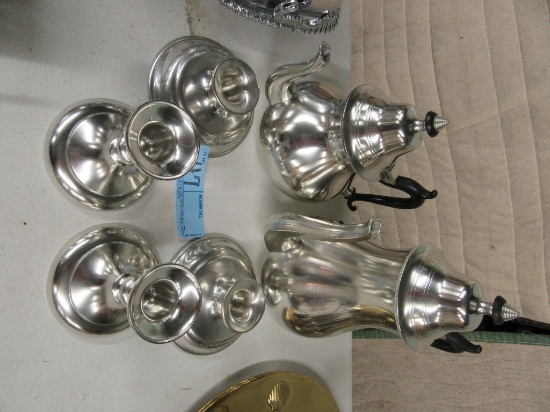ROYAL HOLLAND PEWTER CANDLE HOLDERS AND COFFEE SERVER