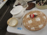 PIE PLATE, SOUP TUREEN, BASKET, AND CHEESE PLATE