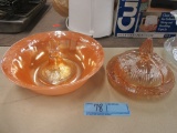 ORANGE FIRE KING BOWL AND CARNIVAL GLASS DISH