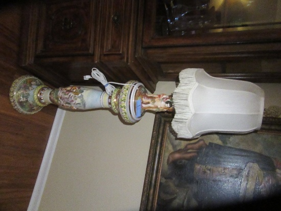 CAPODIMONTE CHERUB LAMP ON MADE IN ITALY BASE. CRACKS ON THE BOTTOM OF THE