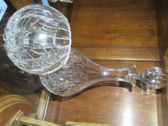 HEAVY GLASS DECANTER WITH GLASS STOPPER AND MATCHING ROSE BOWL
