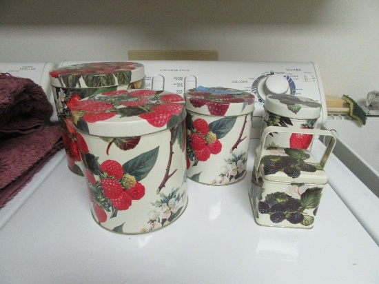 5 ASSORTED TINS WITH BERRIES ON THEM