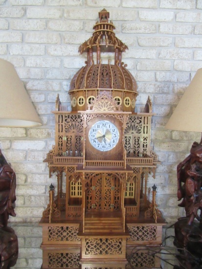 VERY ORNATE CUT OUT DESIGN TABLE CLOCK WITH EXTERNAL SPEAKER & QUARTZ CHIME